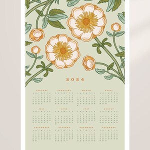PRINTABLE Calendar, 2024 Printable Wall Calendar, Botanical Printable ...