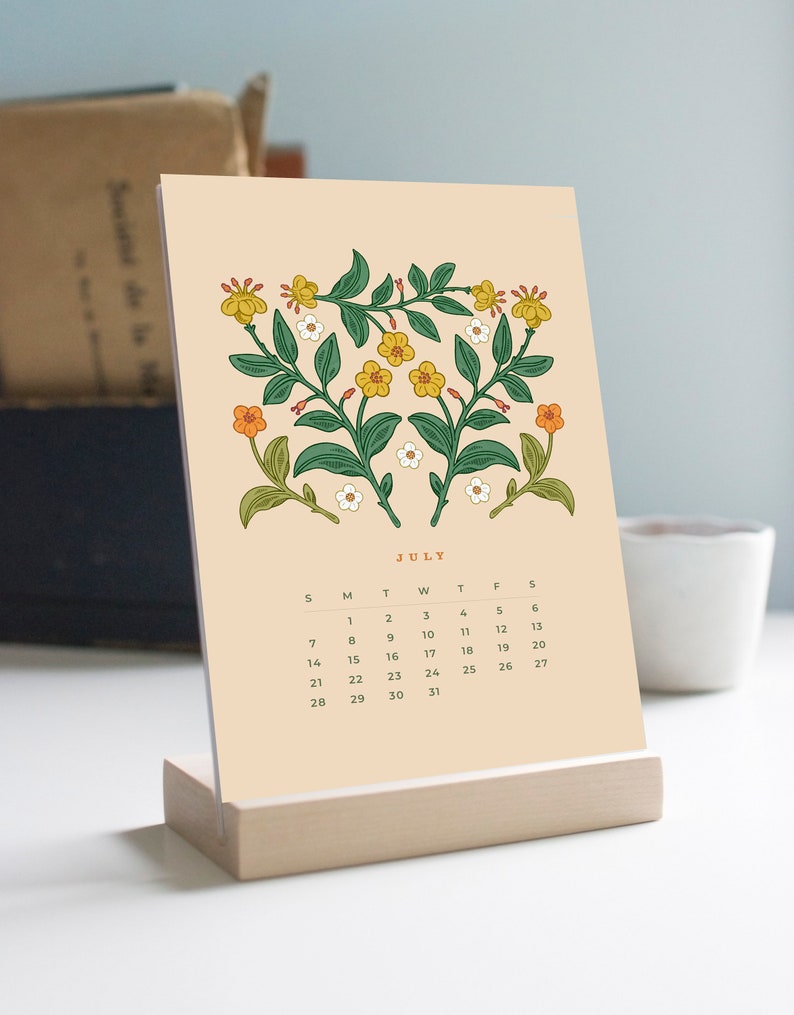 2024 Desk Calendar, 2024 Calendar, Botanical Calendar, Christmas Gift, Desk Calendar with Stand, Christmas Gift, Office Gift, 5x7 Calendar image 1