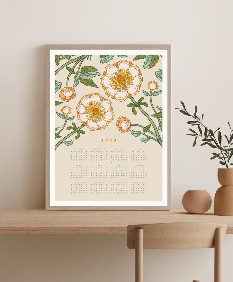 Floral printable 2024 wall calendar