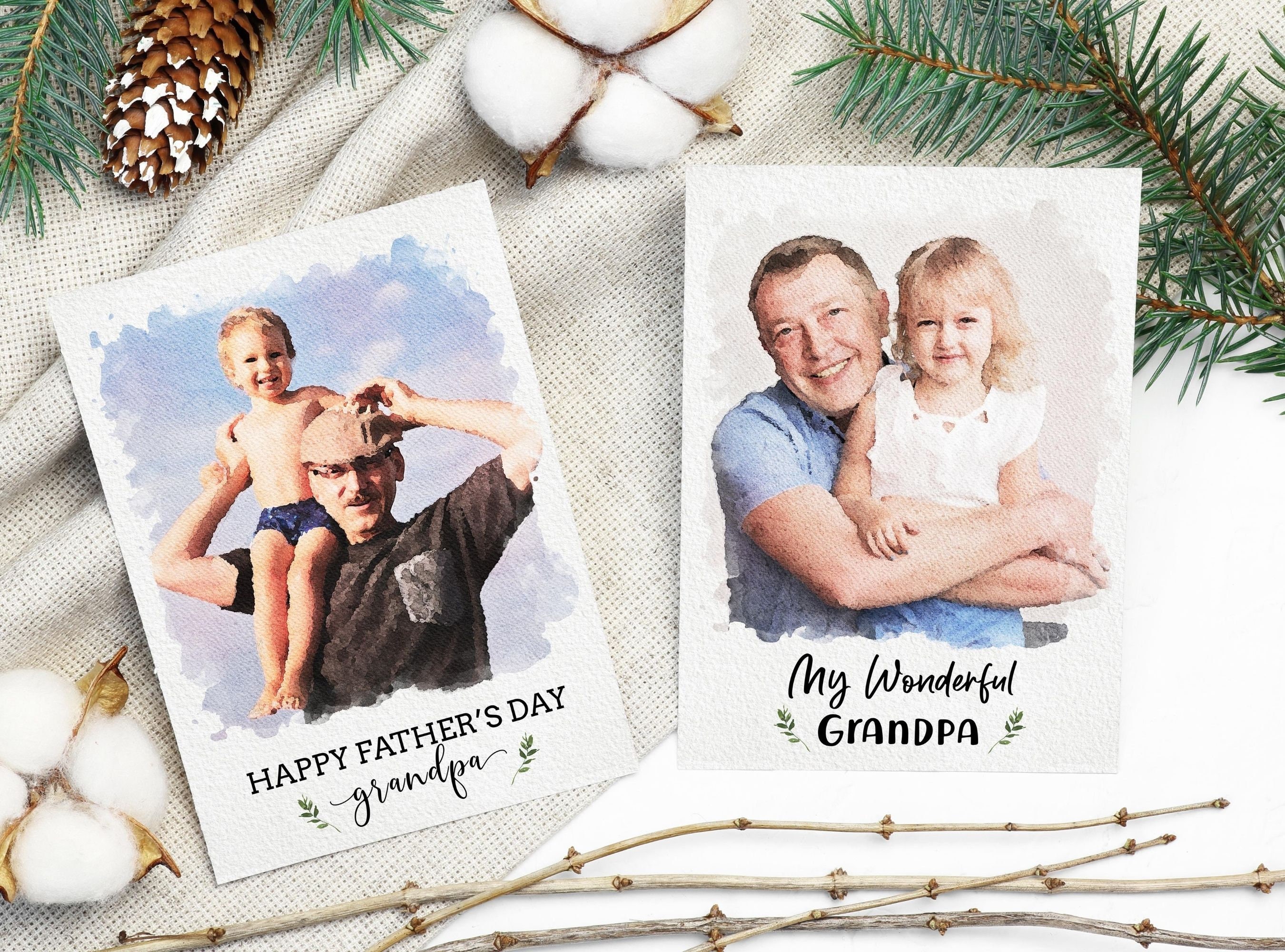 Custom Grandpa Portrait Watercolor Painting From Photo For Etsy