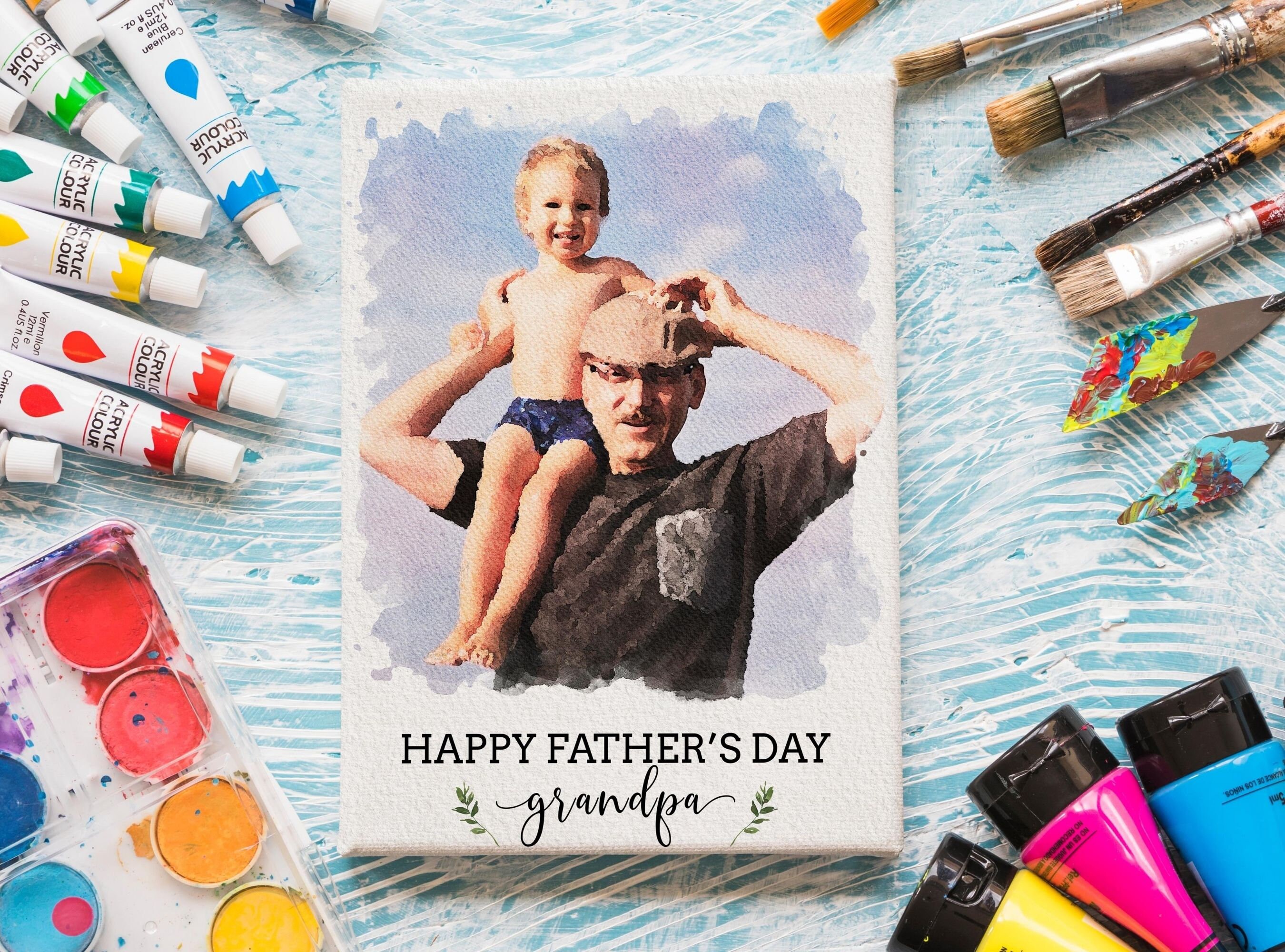 Custom Grandpa Portrait Watercolor Painting From Photo For Etsy