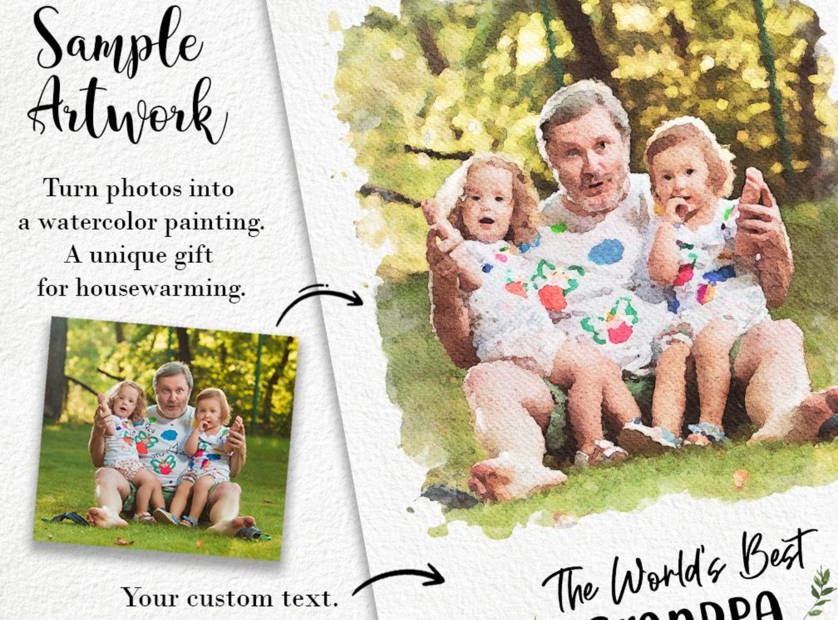 Custom Grandpa Portrait Watercolor Painting From Photo For Etsy