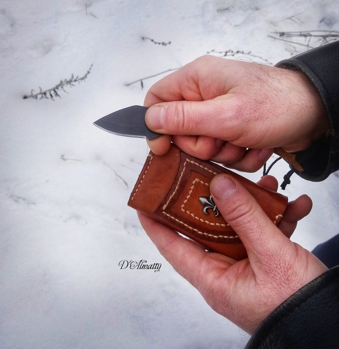 Leather mini wallet with mini knife Cardholder with pocket Etsy