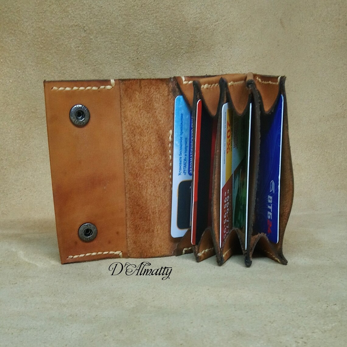 Leather mini wallet with mini knife Cardholder with pocket Etsy