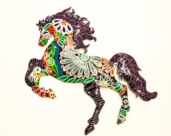 Vivid Horse. Metal Wall Art. Handmade in Haiti. Recycled Metal. Housewarming Gifts. Home and Outdoor Decor. Patio and Garden.