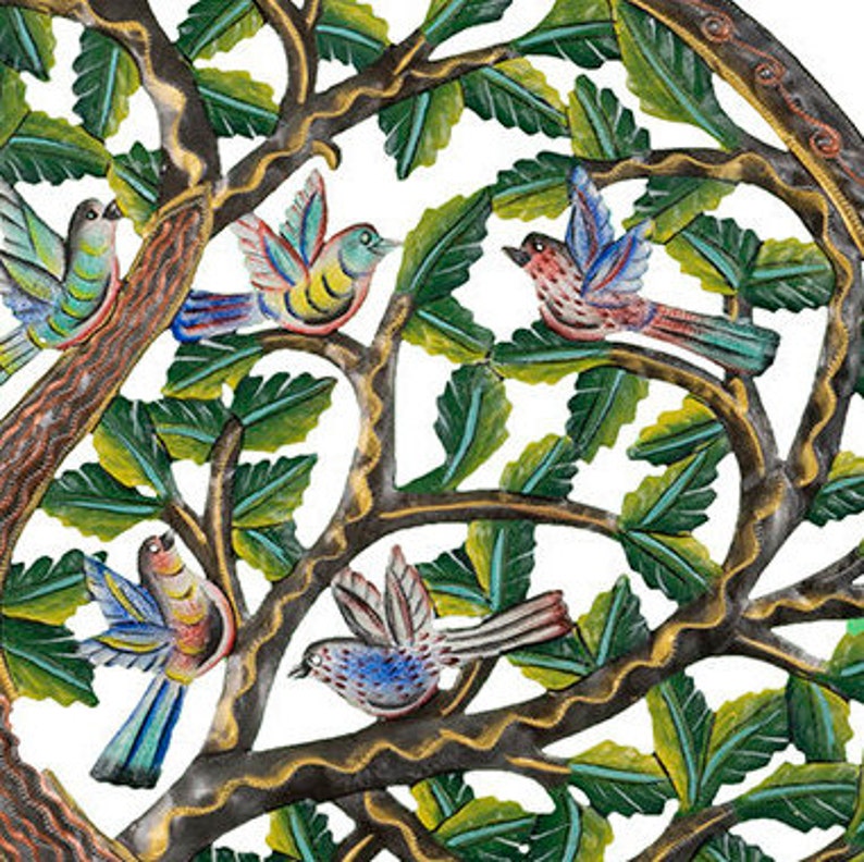 Haitian Hands painted Bird Tree of Life Metal Wall Etsy