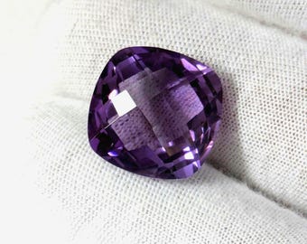 Bolivian Amethyst Large 15 MM Cushion Shape, Faceted Loose Checker Cut Cushion Gemstone, Amethyst Pendant Stone