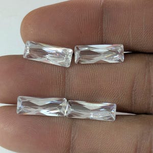 White Cubic Zirconia Baguette, 16x6mm Faceted Loose Gemstone, 4-Piece Lot, Rectangular Cut Stone, Clear Faceted Gemstones, Zirconia Baguette