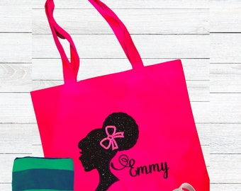 Personalized Princess Tote Bag: Hot Pink Woven Beach Bag