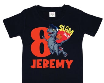 Personalized Basketball Birthday T-Shirt: Slam Dunk Dinosaur Tee
