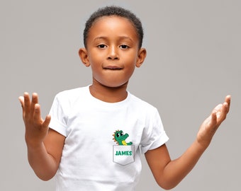 Personalized Dinosaur Pocket T-Shirt: Gifts for Kids