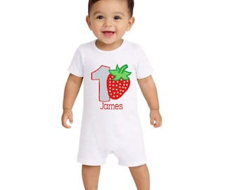 First Birthday Romper: Strawberry Outfit, Cotton Baby Clothes