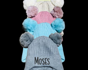 Monogrammed Baby Pom Pom Hat | Personalized Knit Winter Beanie for Babies