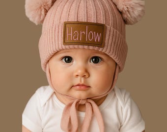 Custom Baby Pom-Pom Hat: Personalized Name, Winter Beanie