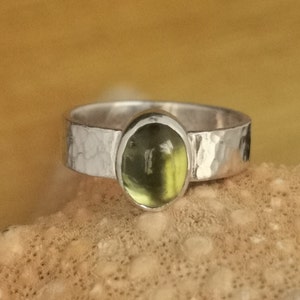 Peridot ring on wide ring band, Peridot statement ring