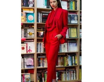 red dressy pants suits for evening wear