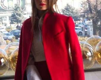 Red Wool Blazer, Oversized Wool Jacket, Minimalist Clothing, Red Suit Jacket, Women's Blazer, Elegant Women's Jacket, Avantgarde Clothing