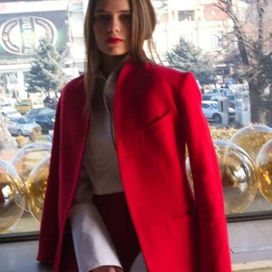 Red Wool Blazer, Oversized Wool Jacket, Minimalist Clothing, Red Suit Jacket, Women's Blazer, Elegant Women's Jacket, Avantgarde Clothing image 1