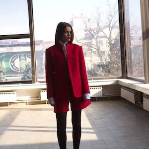 Red Wool Blazer, Oversized Wool Jacket, Minimalist Clothing, Red Suit Jacket, Women's Blazer, Elegant Women's Jacket, Avantgarde Clothing image 4