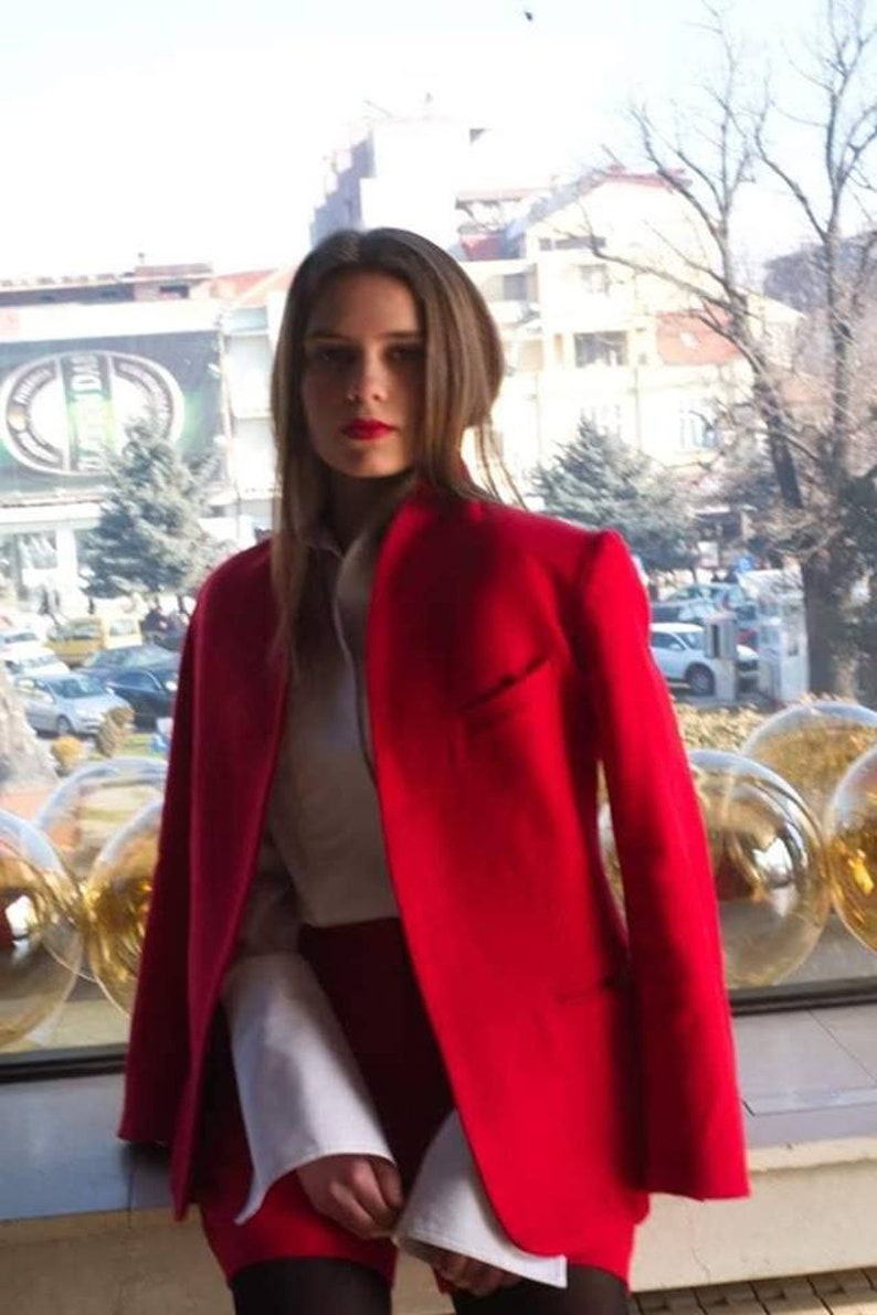 Red Wool Blazer, Oversized Wool Jacket, Minimalist Clothing, Red Suit Jacket, Women's Blazer, Elegant Women's Jacket, Avantgarde Clothing image 1