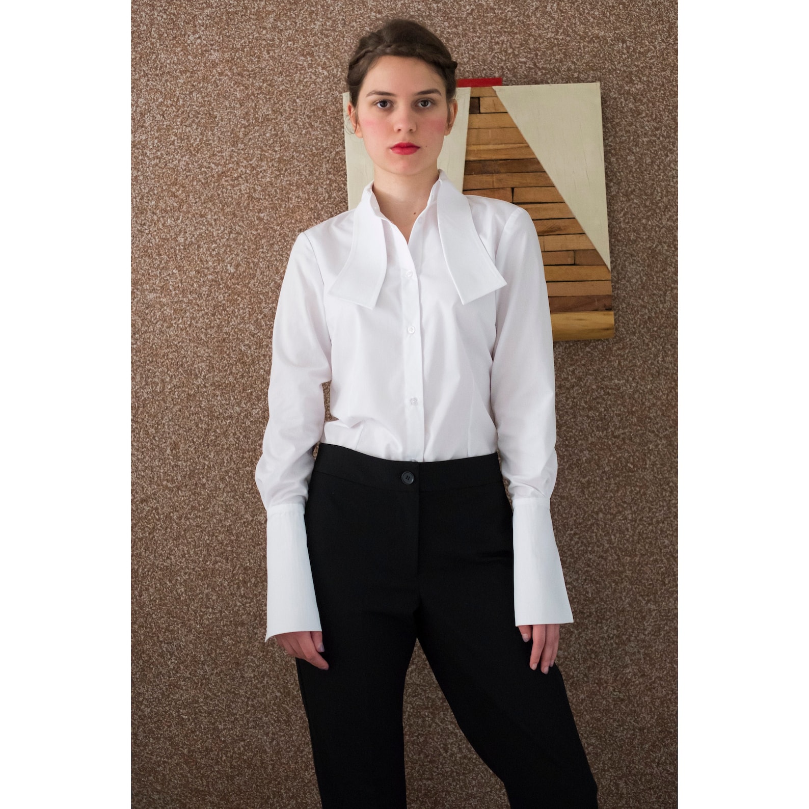 Elegant Women's Shirt with Tie Collar White Cotton Shirt Etsy