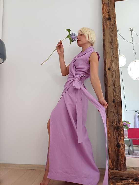 Lavender Linen Dress Purple Wrap Dress Easy to Wear Floor Length Summer Dress Simple Elegant Linen Wrap Up Dress Beach Wedding Guest Dress Lavender Linen Dress Purple Wrap Dress Easy to Wear Floor Length Summer Dress Simple Elegant Linen Wrap Up Dress Beach Wedding Guest Dress