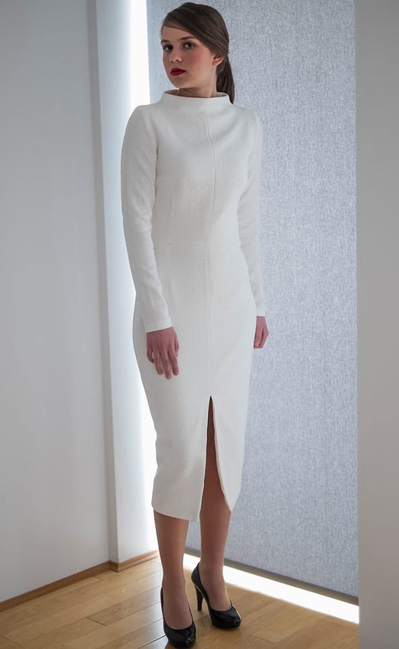 White long sleeve pencil sales dress