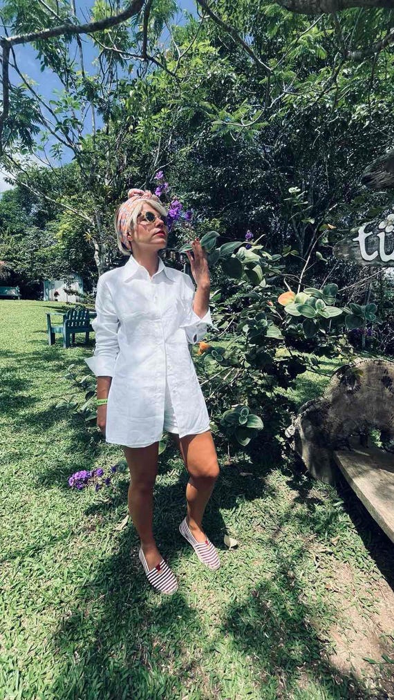 Relaxed Linen Shirt Oversized Linen Top Maxi Side Slits Blouse