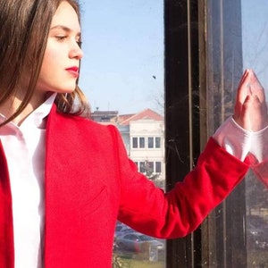 Red Wool Blazer, Oversized Wool Jacket, Minimalist Clothing, Red Suit Jacket, Women's Blazer, Elegant Women's Jacket, Avantgarde Clothing image 6