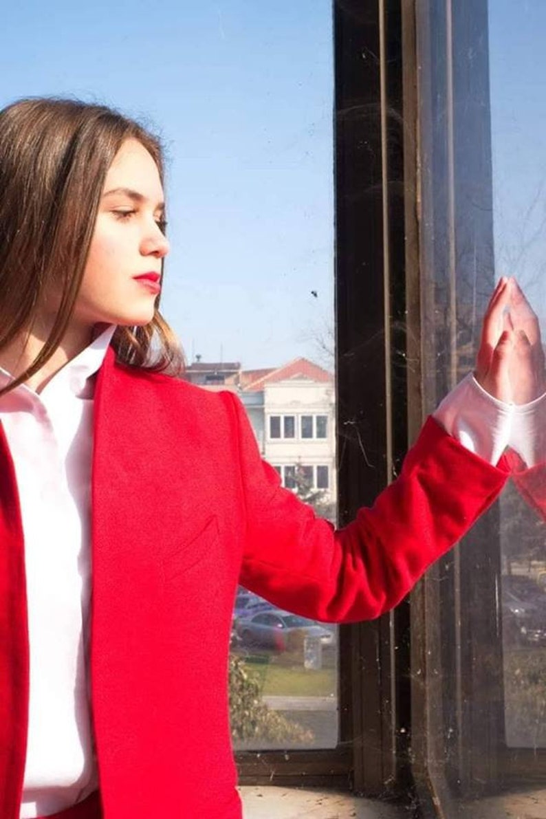 Red Wool Blazer, Oversized Wool Jacket, Minimalist Clothing, Red Suit Jacket, Women's Blazer, Elegant Women's Jacket, Avantgarde Clothing image 6