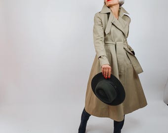 Flare A-line Black Trench Coat, Double Breasted Belted