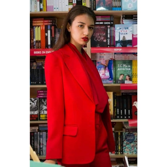 Bright Red Suit Jacket Custom Made Blazer Formal Ladies Straight