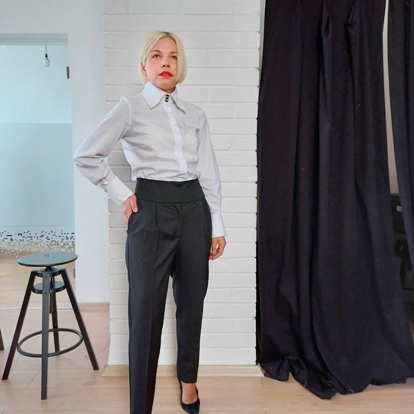 High Waisted Tapered Trousers, Black Dressy Tuxedo Pants for Ladies, Pants for Women Suit, Elegant Slim Leg Formal Pants, Tailored Pants