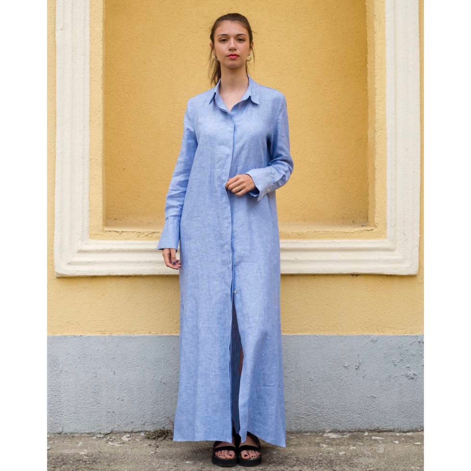 Oversize Maxi Linen Shirt Dress, Floor Length Button Down Summer Dress, Long Linen Chic Dress