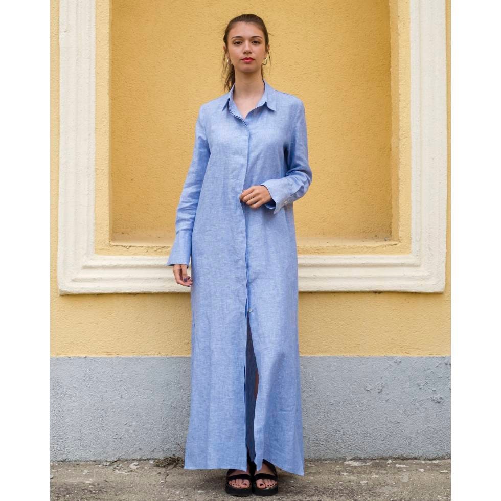 Oversize Maxi Linen Shirt Dress, Floor Length Button Down Summer Dress, Long Linen Chic Dress, Loose Fit Custom Dress, Beach Wedding Dress
