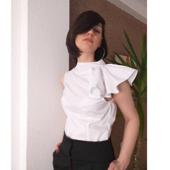 White Cotton Blouse With Puff Sleeve 