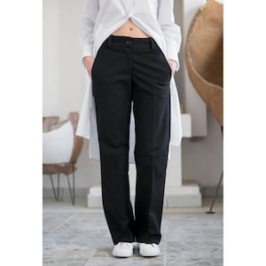 Extra Long Linen Pants, Avantgarde Black Maxi Pants, Summer Mid Waisted Wide Linen Pants, Formal Custom Made Trousers, Relaxed Fit Pants