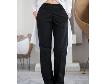 Extra Long Linen Pants, Avantgarde Black Maxi Pants, Summer Mid Waisted Wide Linen Pants, Formal Custom Made Trousers, Relaxed Fit Pants