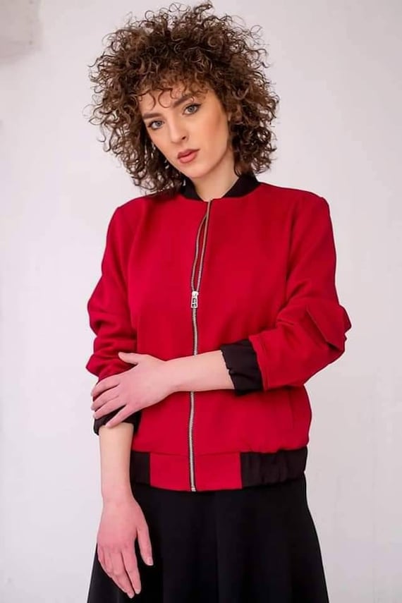 Ladies red bomber clearance jacket
