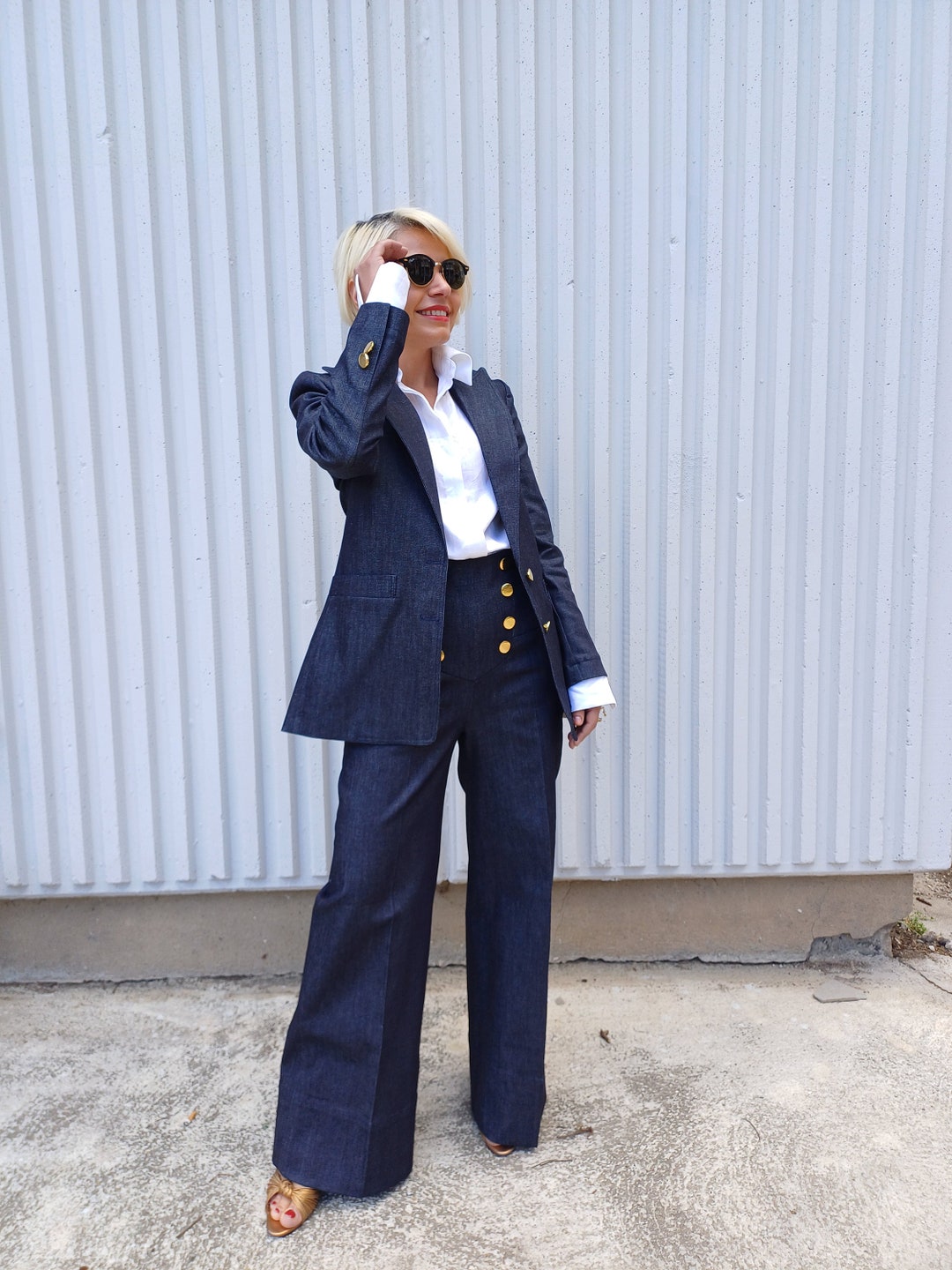 Retro Design Suit Jacket Skinny Jeans Two-piece Set main image 1