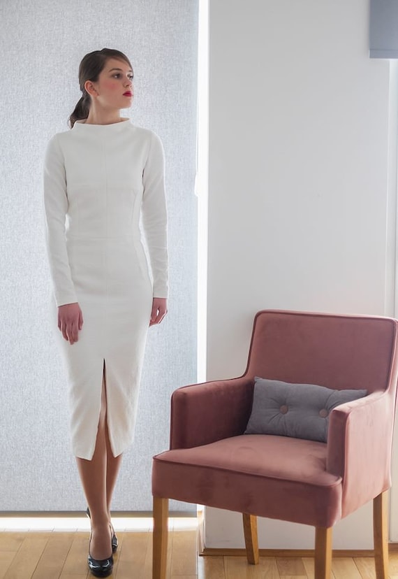 White Pencil Dresslong Sleeve 
