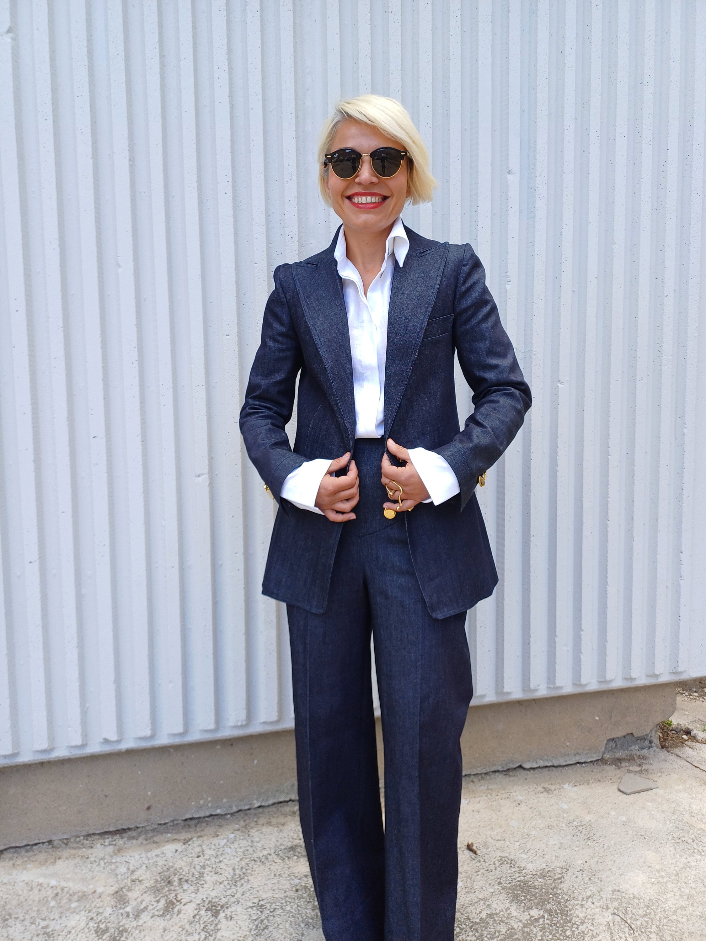 denim dress suit Dark Blue Denim 3 Piece Suit