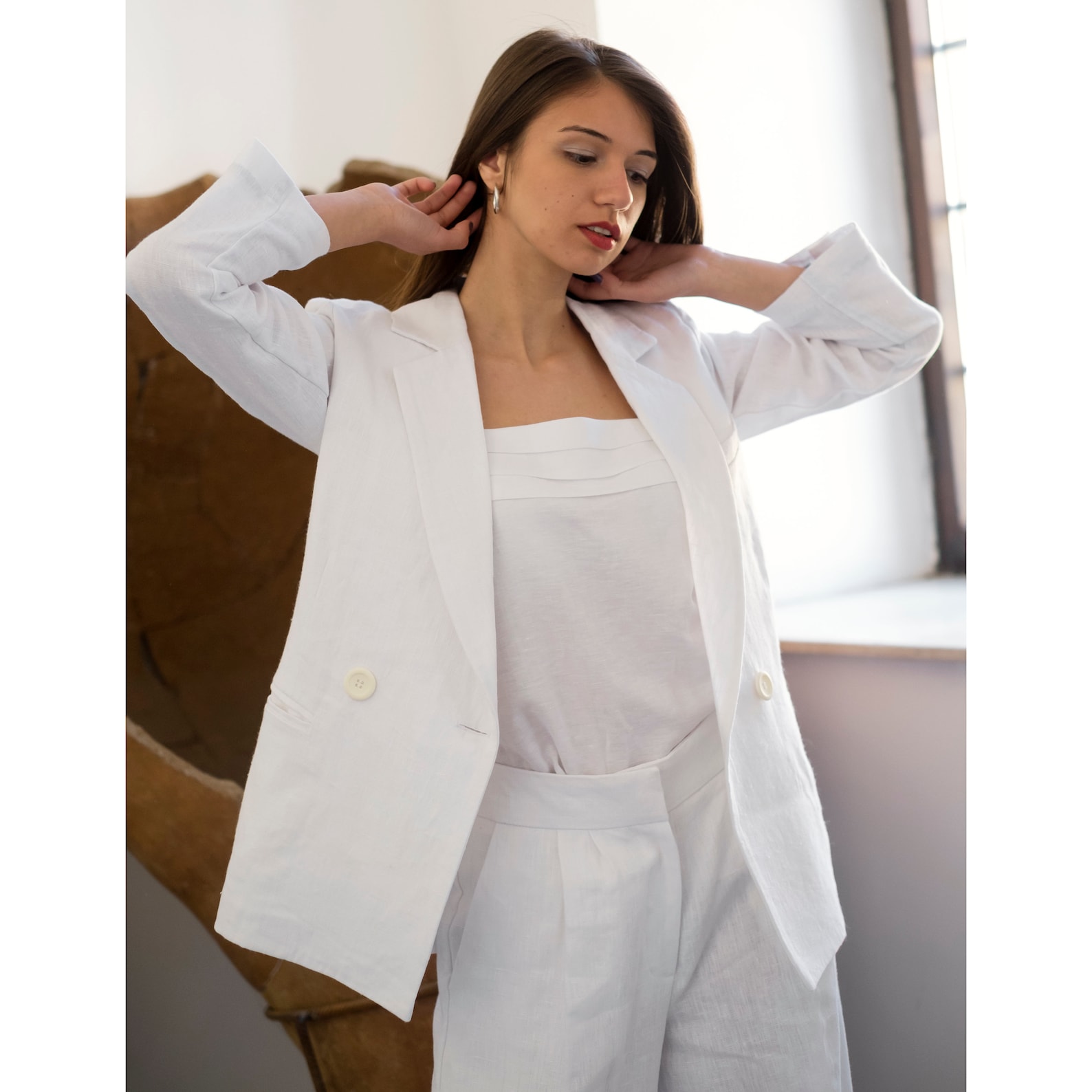 Linen White Blazer, Linen Jacket Women, Linen Suit Women, Linen