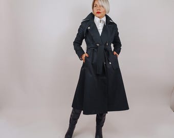 Ameri / BELT FLARE LONG COAT ブラックM BELT FLARE LONG COAT アメリブラック