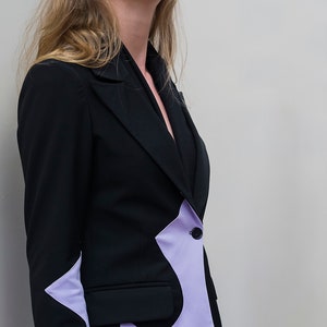 Embelished Suit Jacket with Purple Applique, Women Fitted Jacket, Black Jacket, Black Women Blazer, Elegant Suit Jacket, Avantgarde Clothing image 5