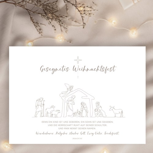 Christian Christmas postcard | A6 | Blessed Christmas | nativity scene | Lineart | white