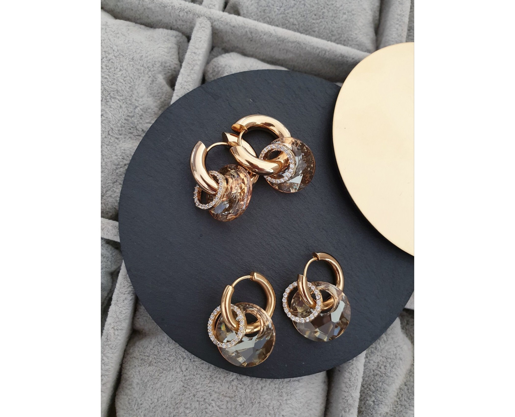 Stainless Steel Hoop Earrings With Swarovski Crystals Etsy