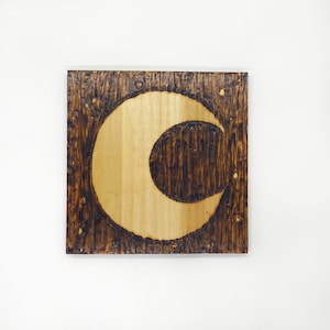 Mini Crescent Moon - Small Scale Wood Burning Wall Hanging