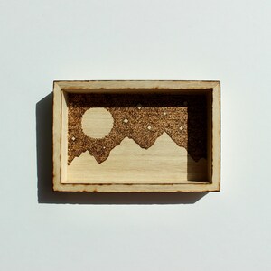 Sand Dunes at Noght with Full Moon Dotwork Frame - Pyrography Plaque Wood Burning Wall Hanging