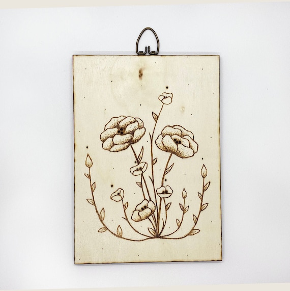 Simple and Dainty Floral Vine Pyrography Wood Burning Plaque Wall Hanging 